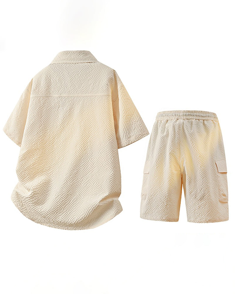 Large Size M-8XL Sunscreen Suit Summer New Leisure Suit Men's Short Sleeve Shirt Shorts Two-piece Set