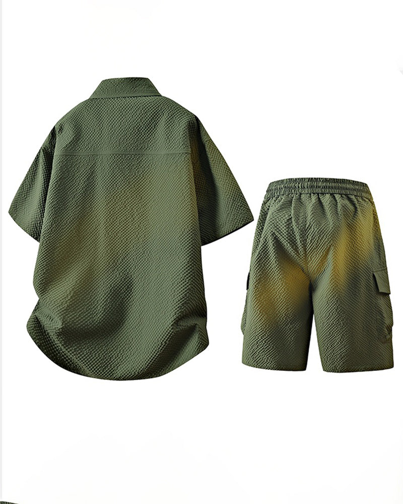 Large Size M-8XL Sunscreen Suit Summer New Leisure Suit Men's Short Sleeve Shirt Shorts Two-piece Set