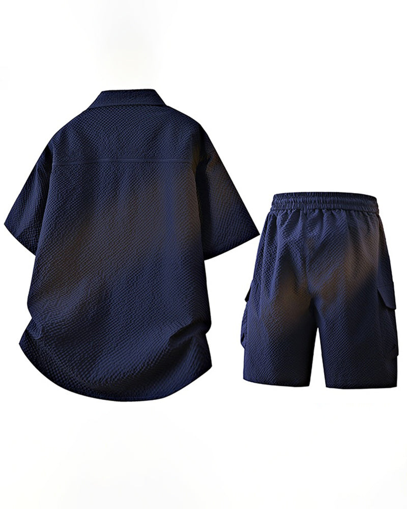 Large Size M-8XL Sunscreen Suit Summer New Leisure Suit Men's Short Sleeve Shirt Shorts Two-piece Set