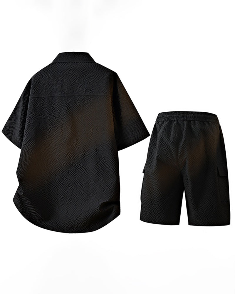 Large Size M-8XL Sunscreen Suit Summer New Leisure Suit Men's Short Sleeve Shirt Shorts Two-piece Set