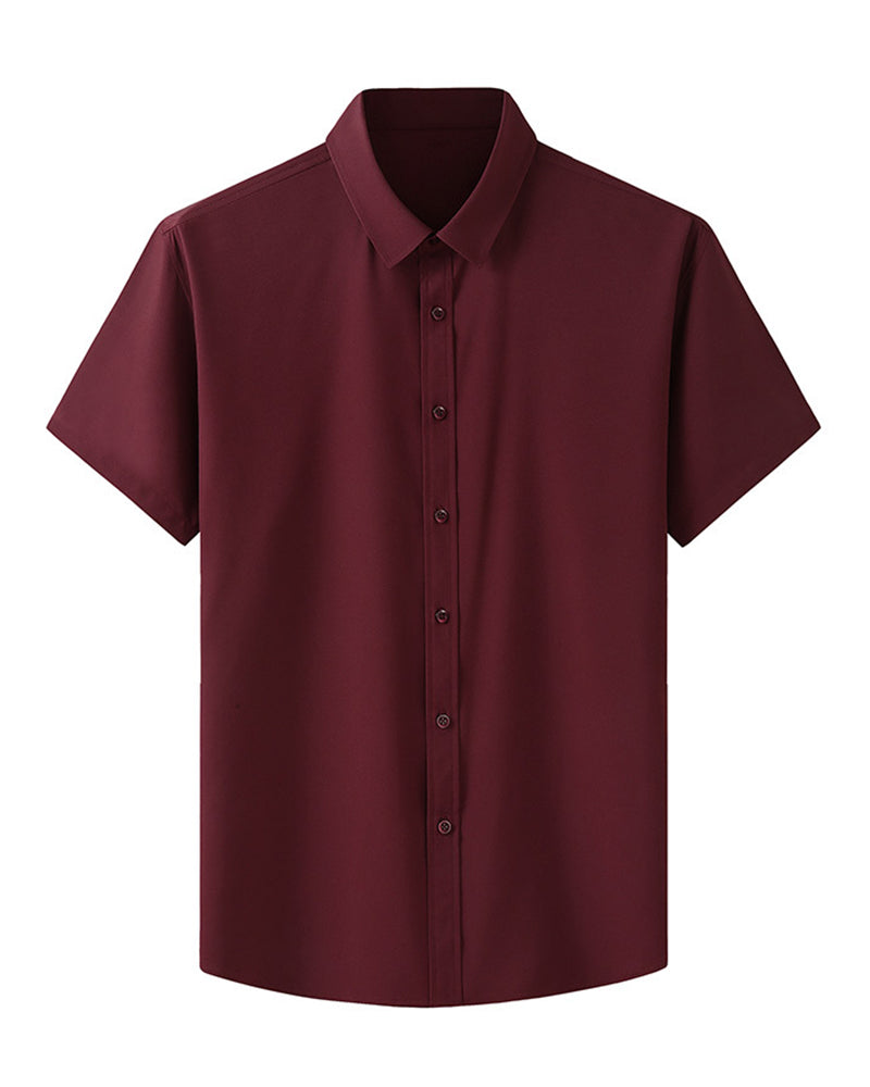 L-10XL Large Size Men's Summer Thin Short-sleeved Shirt Business Casual Loose Elastic Solid Color Short-sleeved Shirt