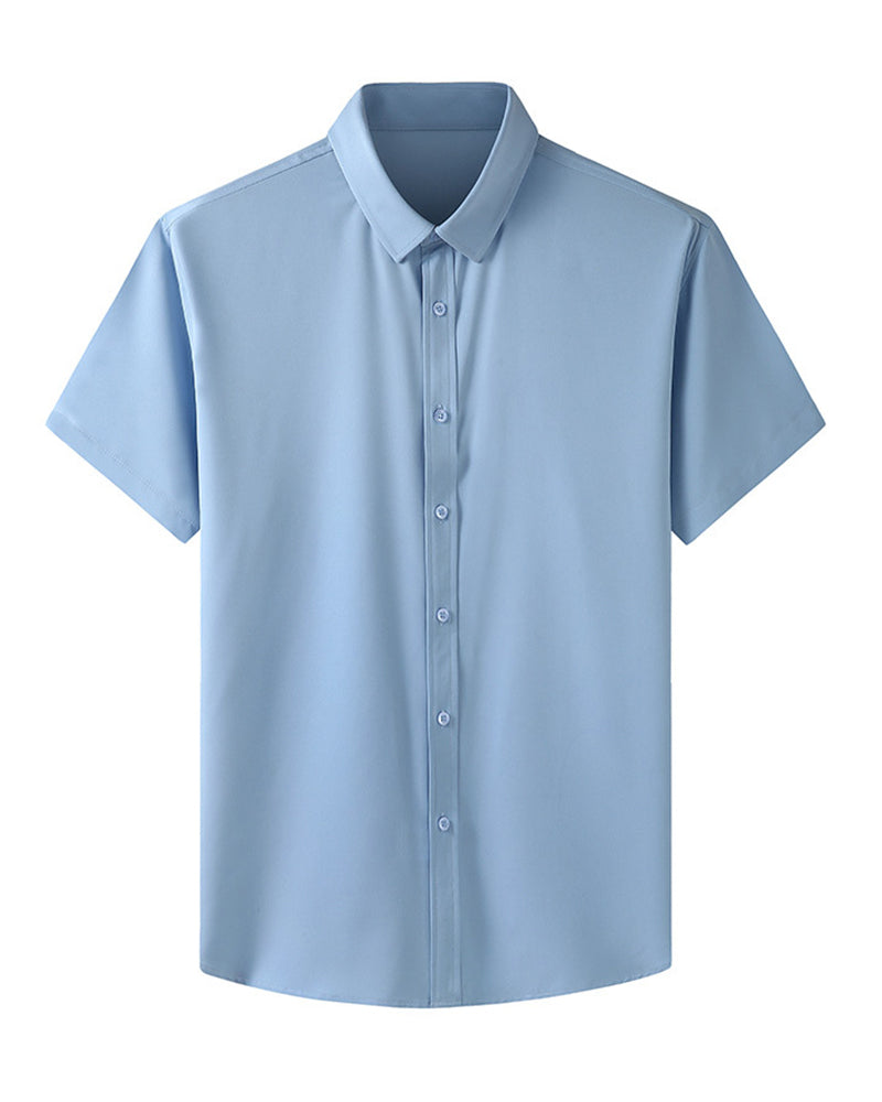 L-10XL Large Size Men's Summer Thin Short-sleeved Shirt Business Casual Loose Elastic Solid Color Short-sleeved Shirt