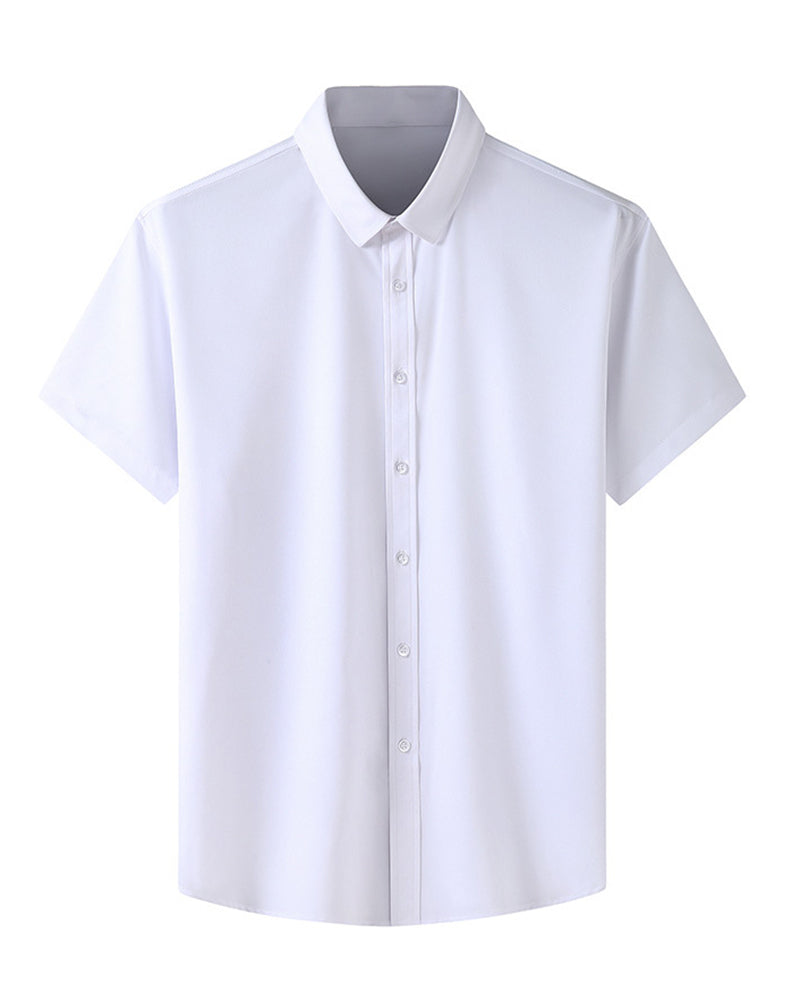 L-10XL Large Size Men's Summer Thin Short-sleeved Shirt Business Casual Loose Elastic Solid Color Short-sleeved Shirt