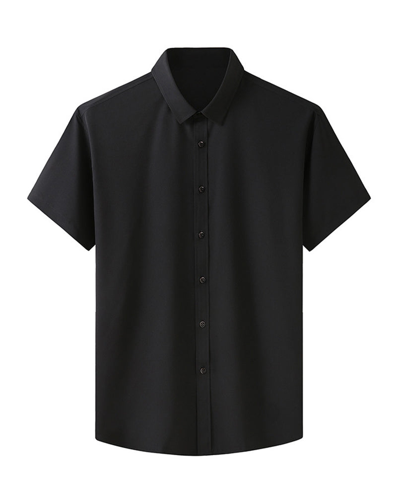 L-10XL Large Size Men's Summer Thin Short-sleeved Shirt Business Casual Loose Elastic Solid Color Short-sleeved Shirt