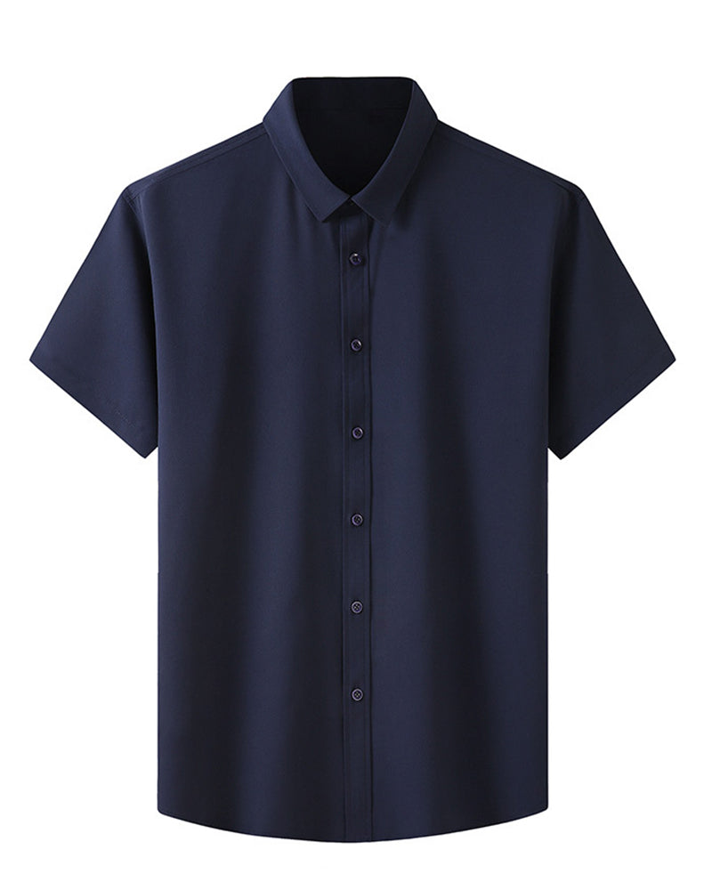 L-10XL Large Size Men's Summer Thin Short-sleeved Shirt Business Casual Loose Elastic Solid Color Short-sleeved Shirt