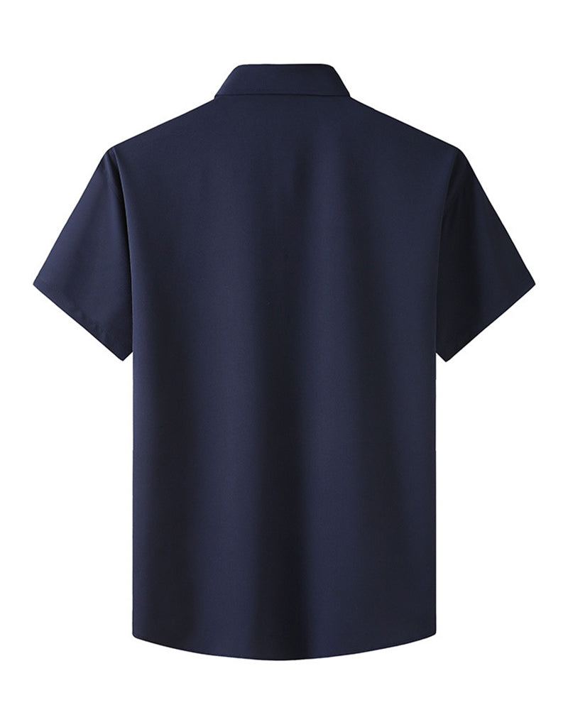 L-10XL Large Size Men's Summer Thin Short-sleeved Shirt Business Casual Loose Elastic Solid Color Short-sleeved Shirt