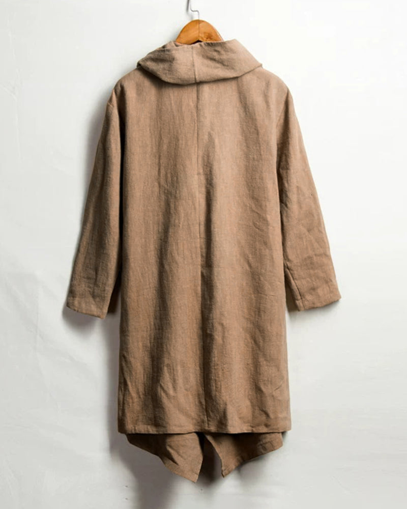 S-4XL Men's Cotton Linen Long Irregular Cape Long Sleeve Jacket