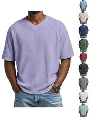 S-4XL Waffled Knit Short Sleeve V-Neck Tee
