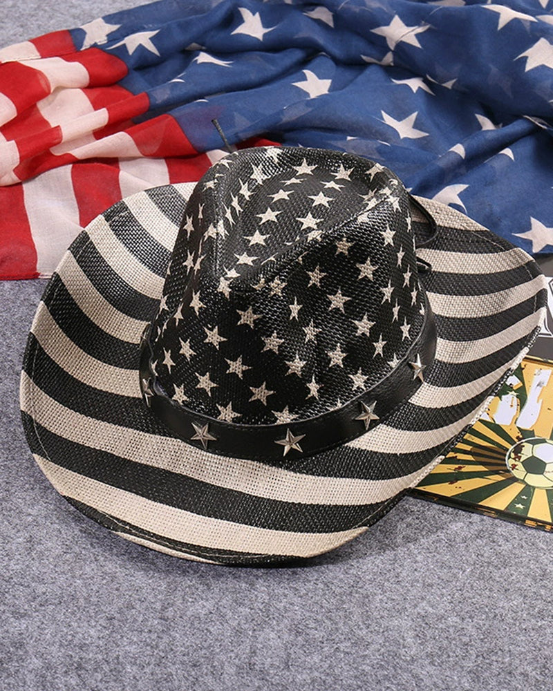 Western Cowboy American Retro Star Big Eave Beach Sunshade Outdoor Party Straw Hat
