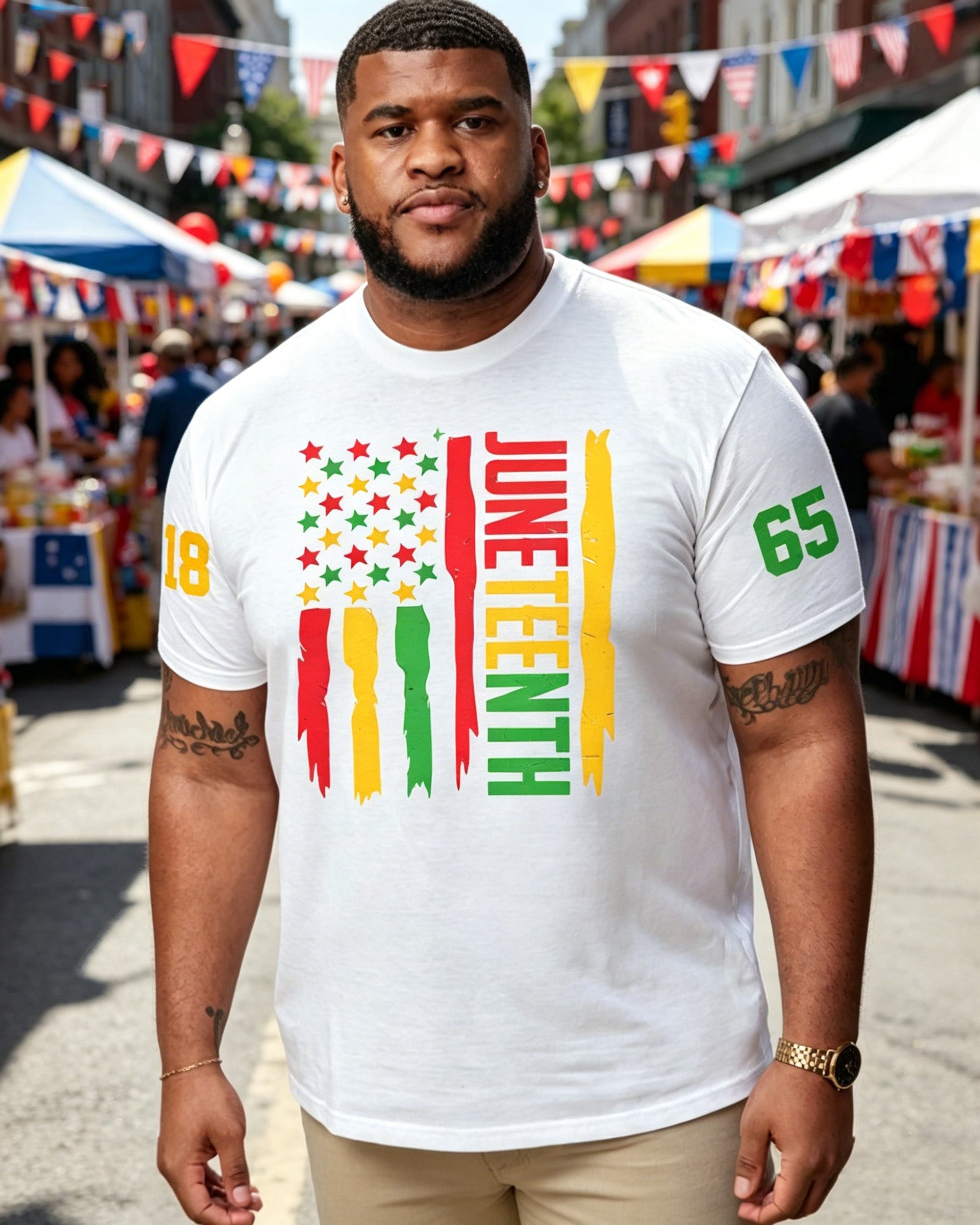 Big & Tall Men's Juneteenth Flag  Black Pride Print Crewneck Short Sleeve T-Shirt