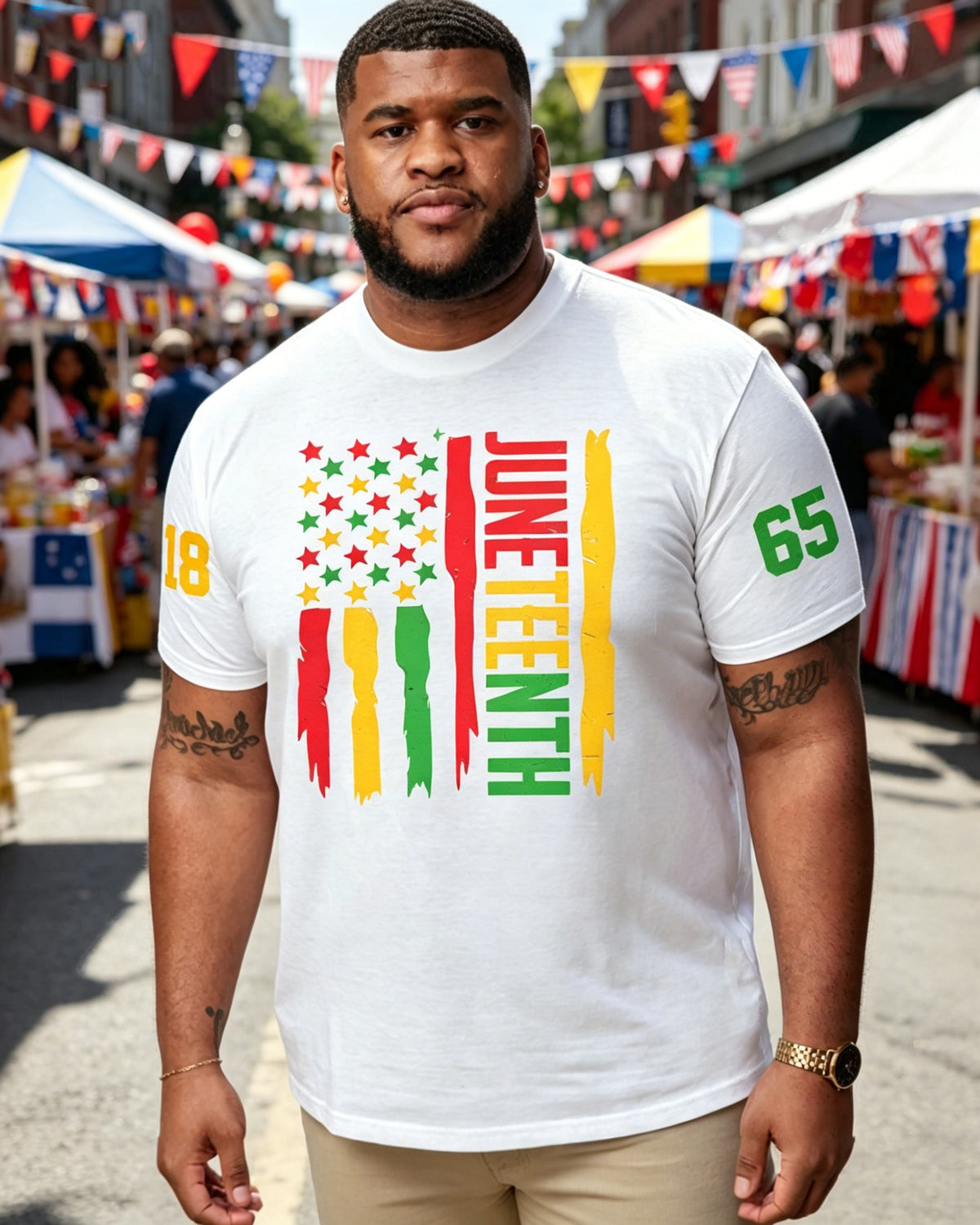 Big & Tall Men's Juneteenth Flag  Black Pride Print Crewneck Short Sleeve T-Shirt