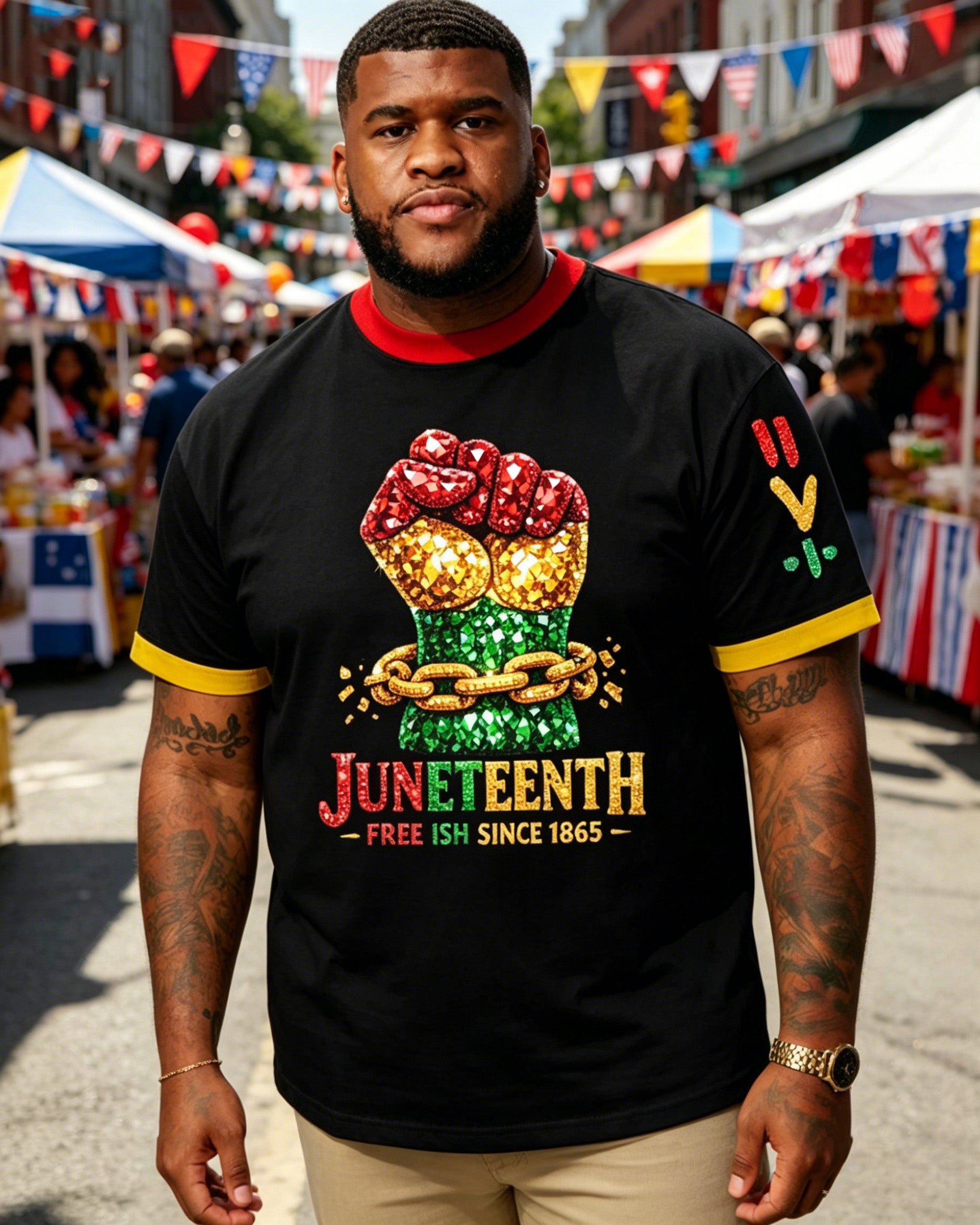 Big & Tall Men's Juneteenth Breaking Every Chain Print Crewneck Short Sleeve T-Shirt