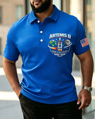 Big & Tall Men's Around The Moon And Back Print Short Sleeve POLO Shirt