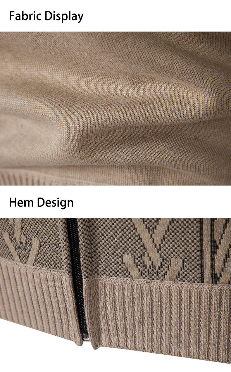 Big & Tall Men's Business Diamond Jacquard Thickened Vertical Neck Sweater Cardigan M-3XL