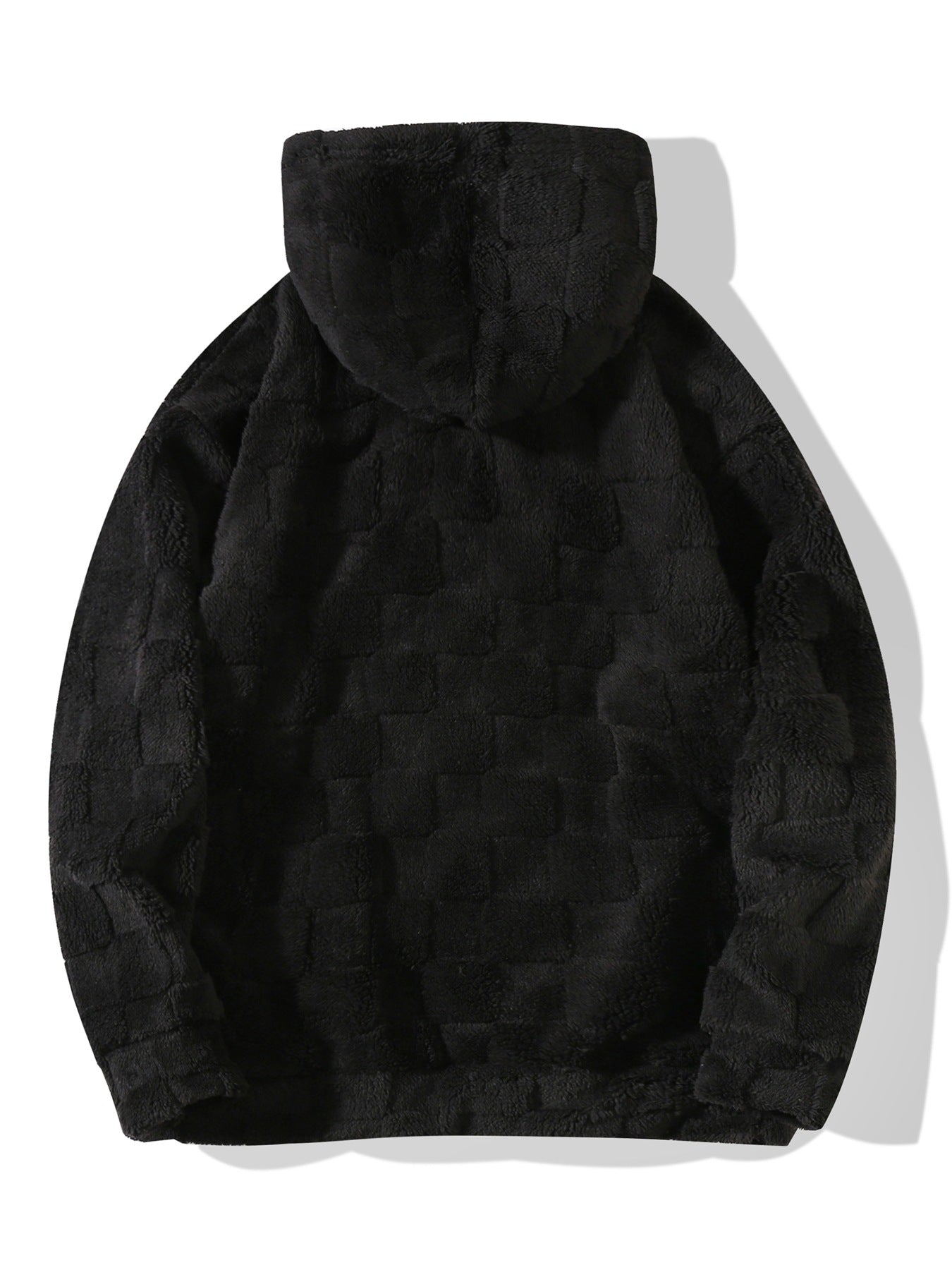 Big & Tall Men's Solid Color Square Plaid Plush Hooded Sweatshirt S-2XL