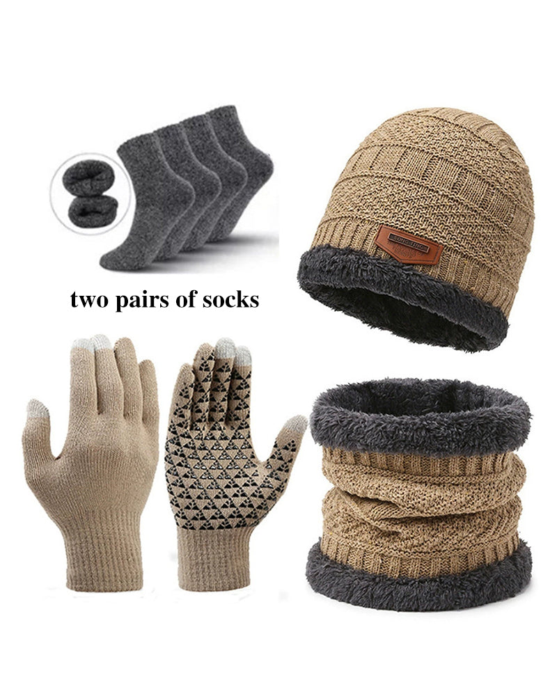 Winter Warm Scarf Gloves Socks Hat 5-piece Set Of Touch Screen For Men And Women