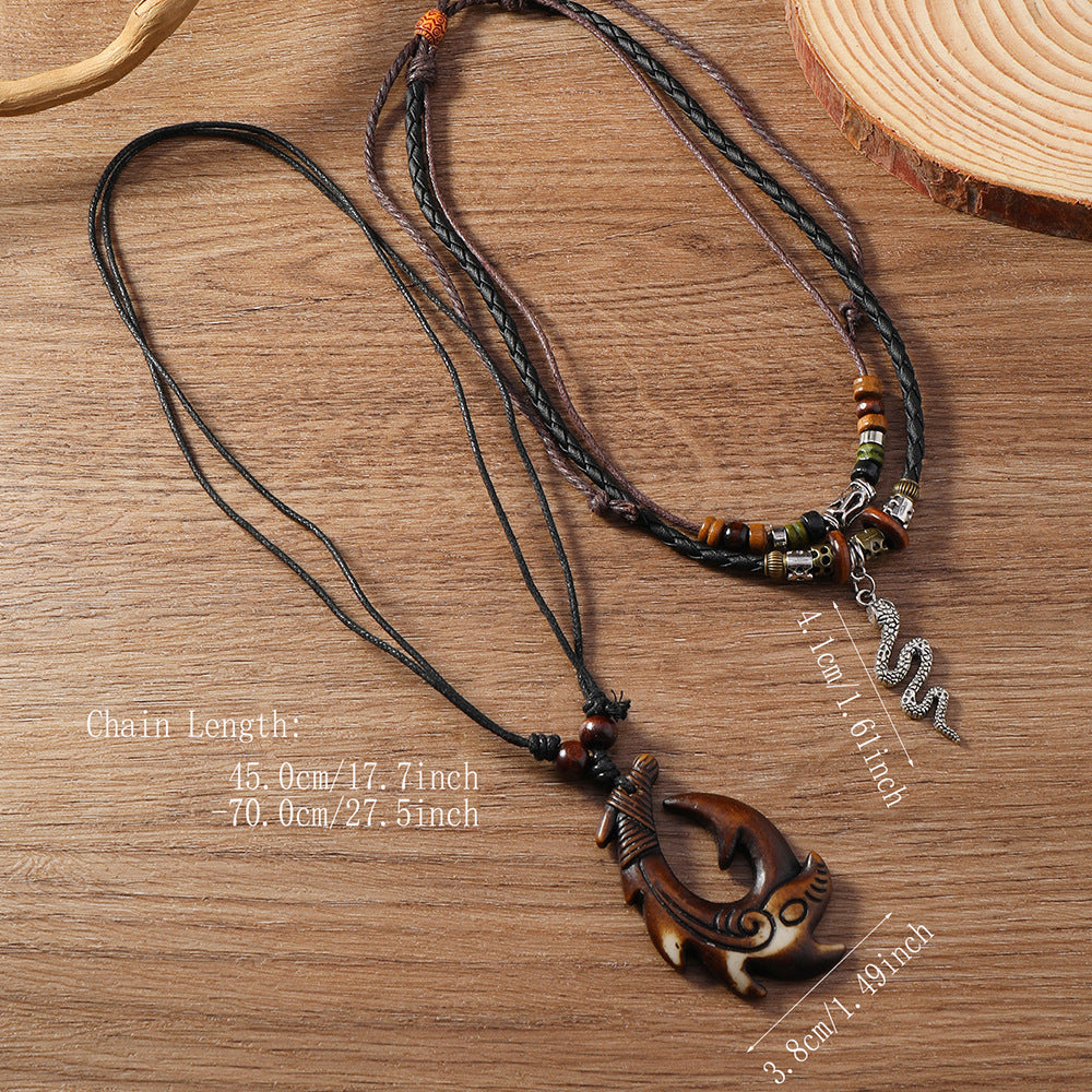 Vintage Braided Rope Beaded Multilayer Necklace Men's And Women's Accessories