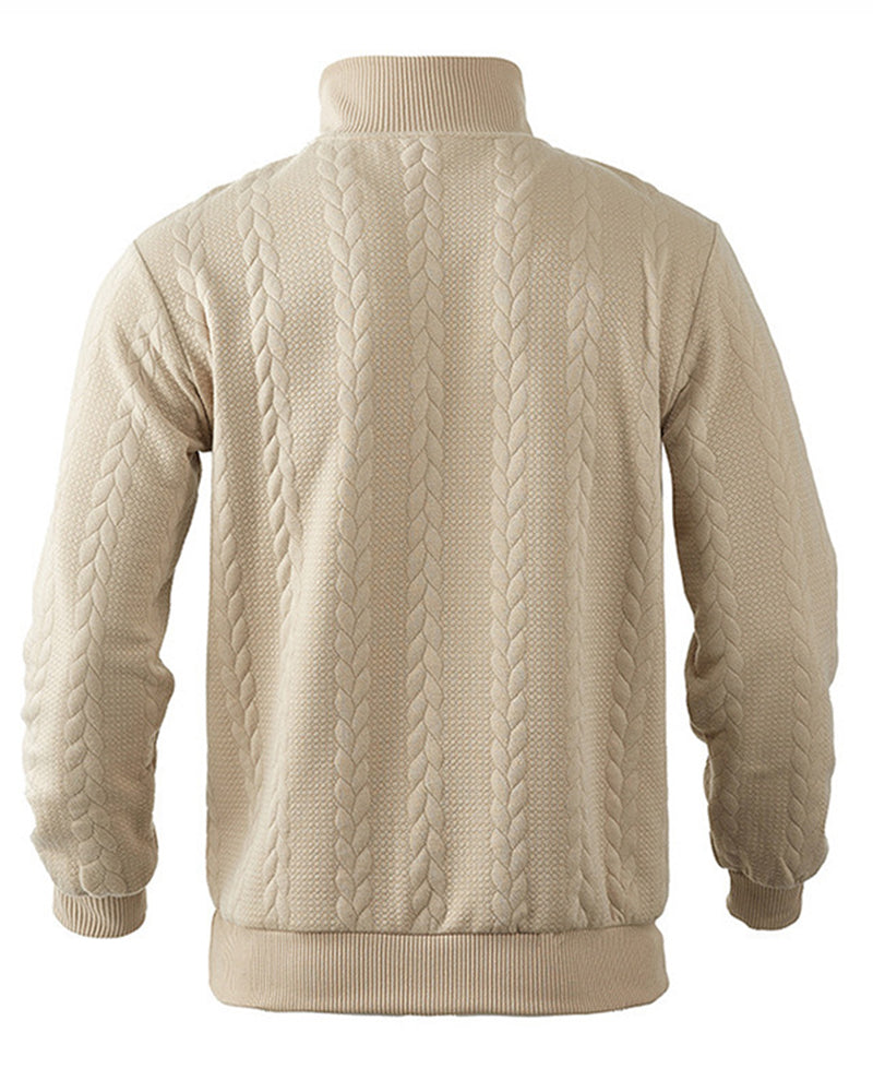 Big & Tall Men's Stand Collar Zipper Jacquard Long Sleeve Sweater S-3XL