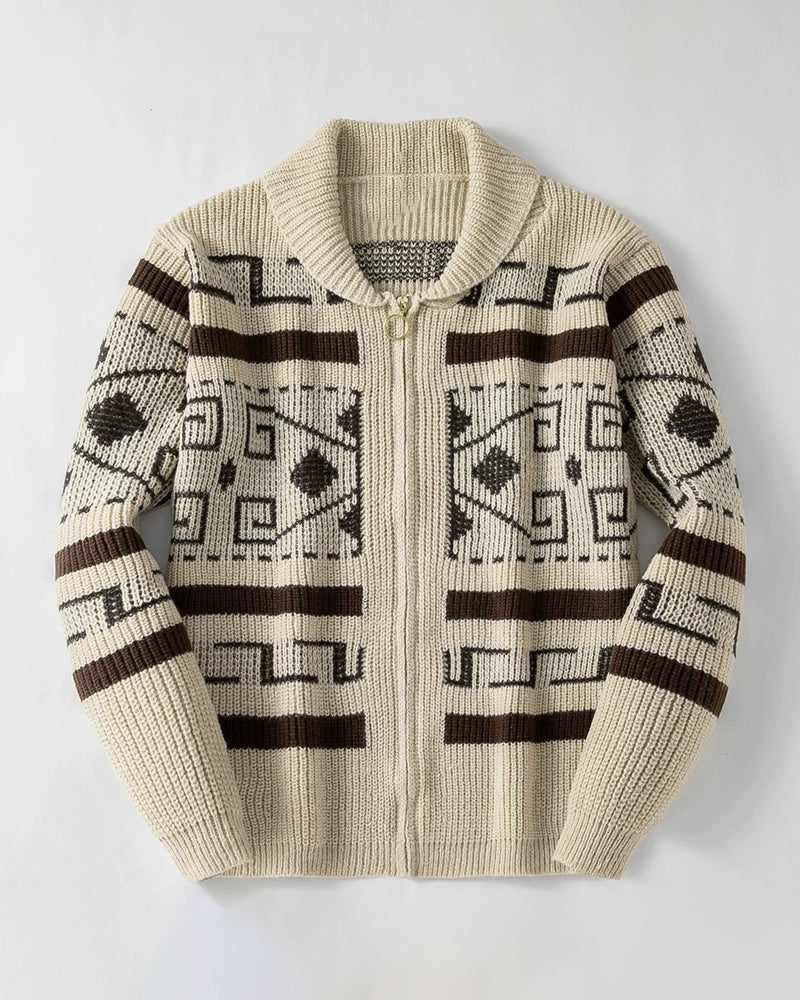 Big & Tall Men's Vintage Jacquard Laps Long Sleeve Cardigan Jacket M-3XL