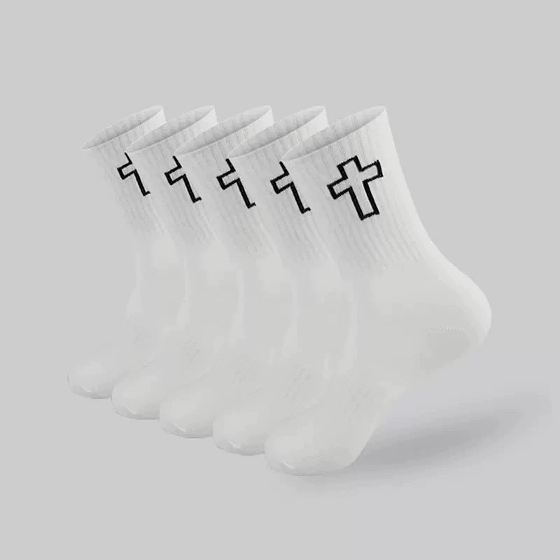 5 Pairs/10 Pairs Men/Women Solid Color Ankle Socks,  Black & White, Versatile Crew Socks For All Seasons, Fall