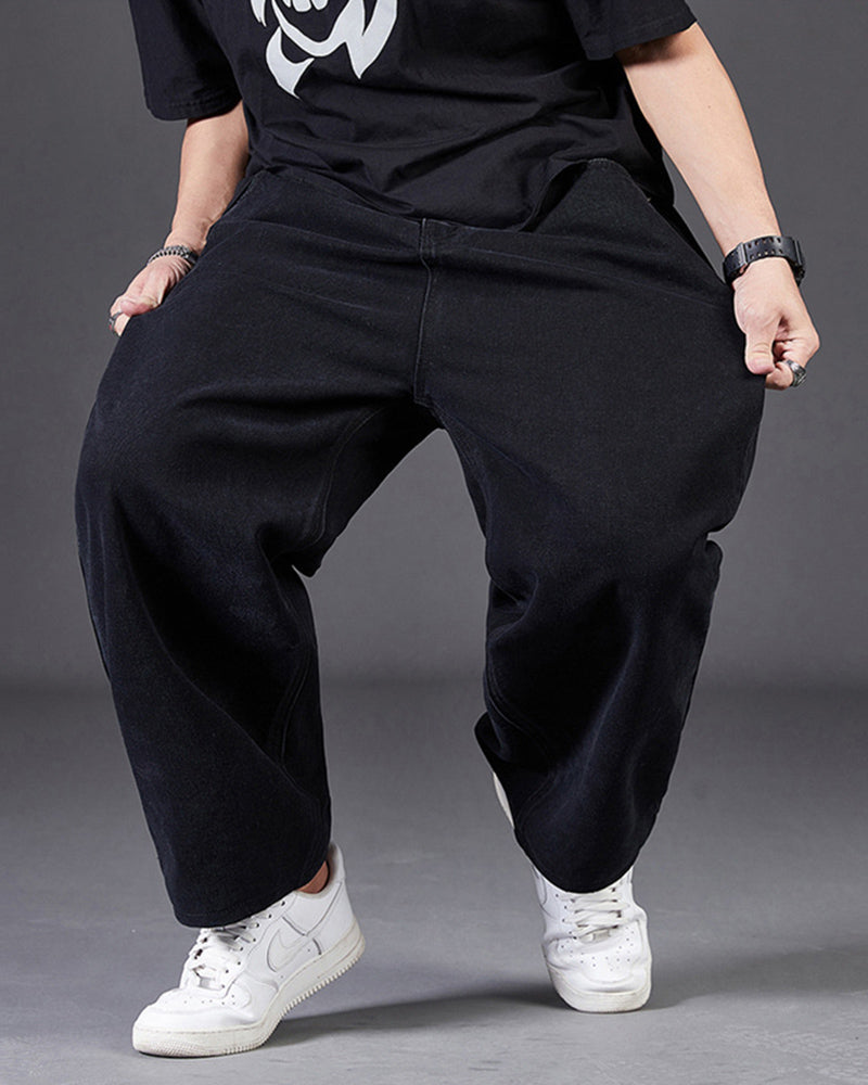 Big & Tall Men's Classic Solid Color Loose Straight Jeans Elastic Waist Trousers 29-48