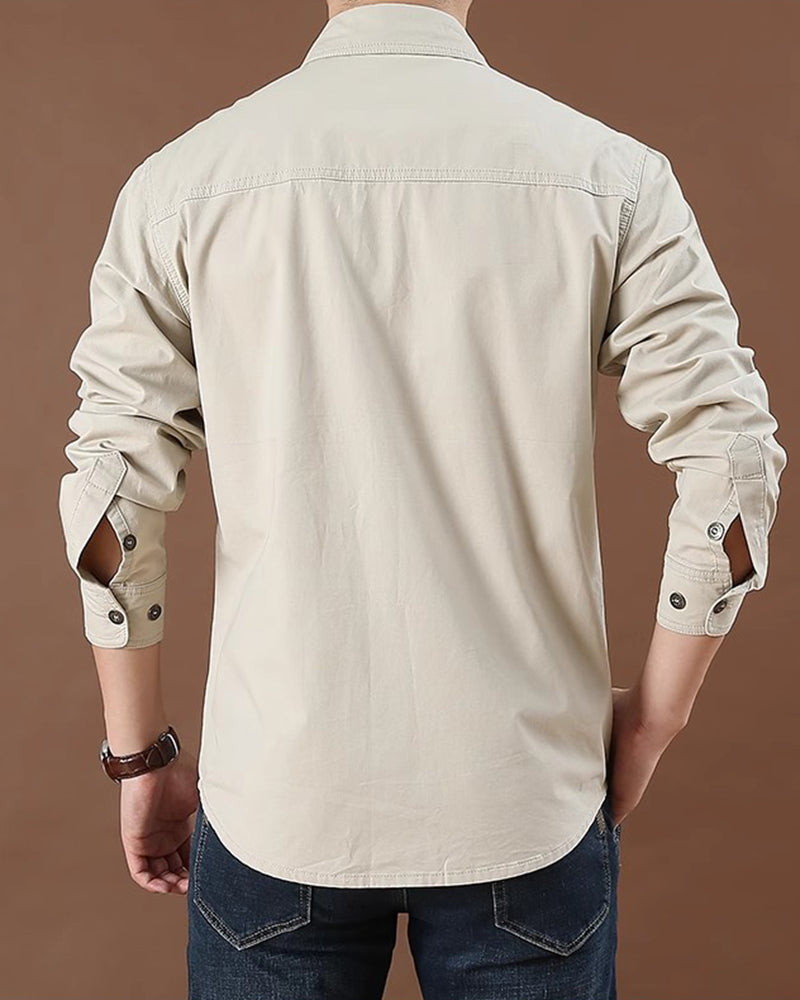 Big & Tall Men's Solid Color Pocket Long Sleeve Shirt M-6XL