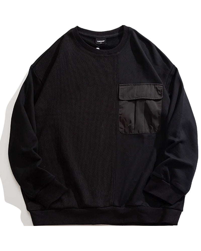 Big & Tall Men's Splicing Pocket Crewneck Plus Velvet Crewneck Sweatshirt 2XL-8XL