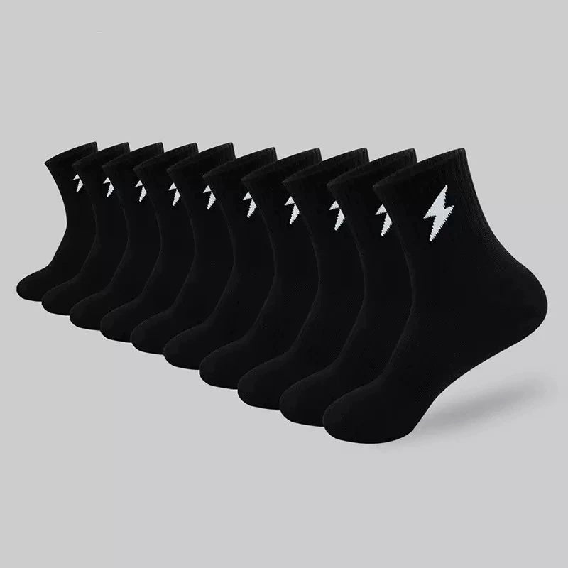 5 Pairs/10 Pairs Men/Women Solid Color Ankle Socks,  Black & White, Versatile Crew Socks For All Seasons, Fall