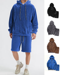 Big & Tall Men's Coral Fleece Hooded Sweater Shorts Set S-2XL