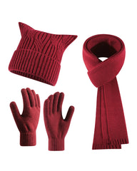 Warm Cat Ear Knitted Hat Scarf Gloves Three-piece Set