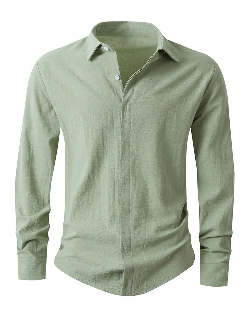 Big & Tall Men's Commuter Collar Solid Color Long Sleeve Shirt S-3XL