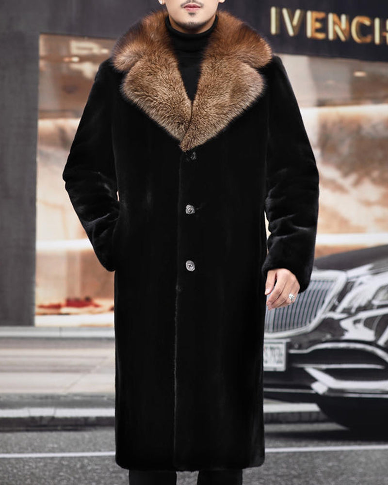 Big & Tall Men's Warm Imitation Mink Mid-length Environmentally Friendly Fur Hooded Jacket M-6XL