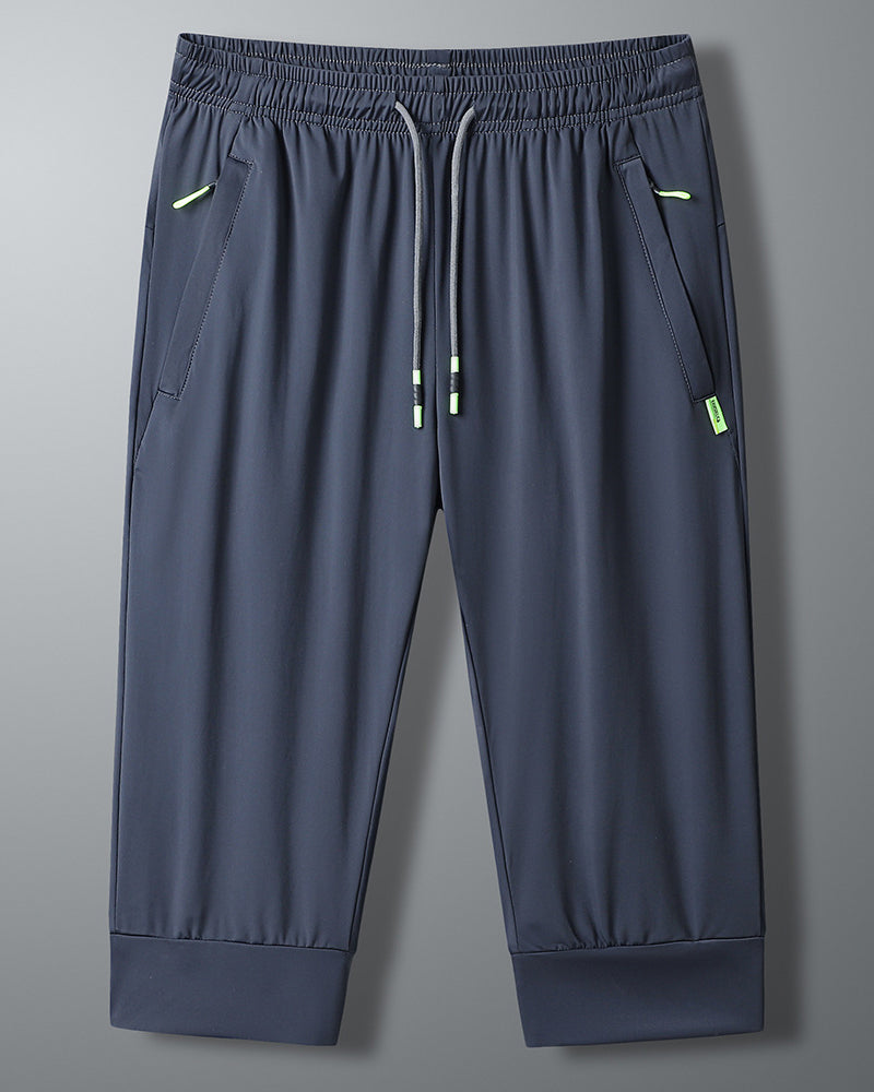 Men's Ice Silk Pants Capri Pants Sports Shorts Summer Stretch Air Conditioning Pants Breathable Loose Trendy All-match Large Size Pants