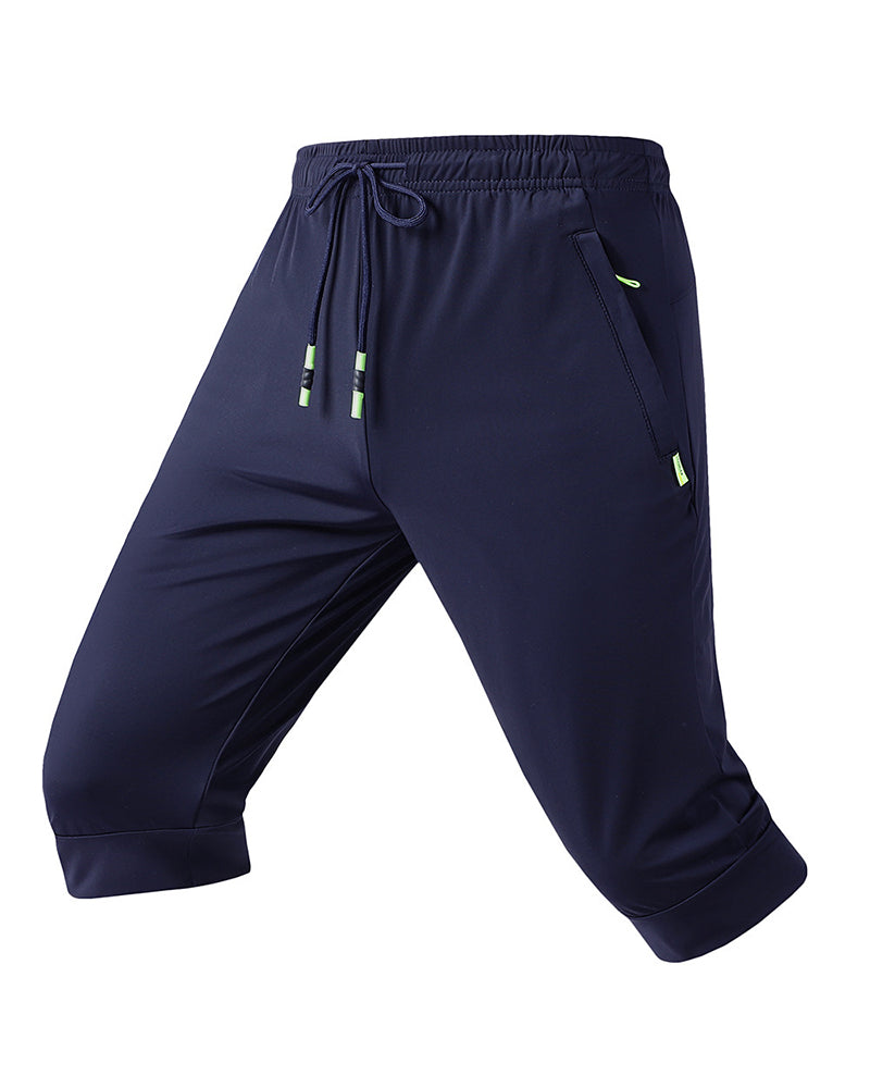 Men's Ice Silk Pants Capri Pants Sports Shorts Summer Stretch Air Conditioning Pants Breathable Loose Trendy All-match Large Size Pants