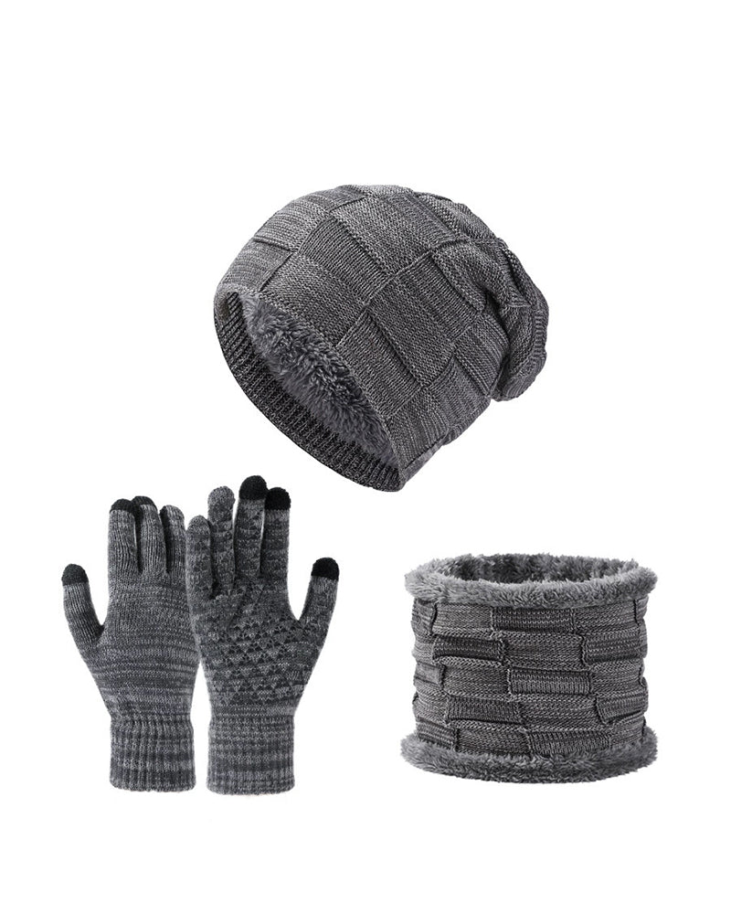 Men's And Women's Autumn And Winter Thick Hat Scarf Gloves Three-piece Set