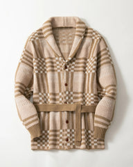 Big & Tall Men's Retro Mid-length Classic Plaid Jacquard Cardigan Sweater Coat M-3XL