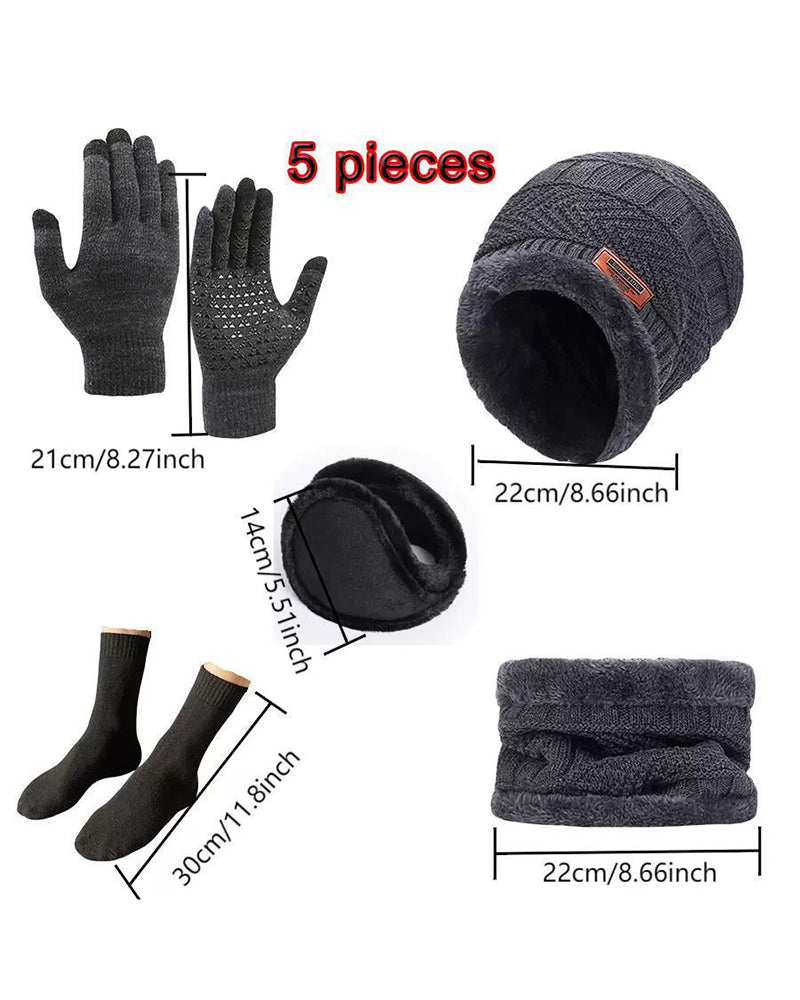 Winter Warm Scarf Gloves Socks Hat 5-piece Set Of Touch Screen For Men And Women