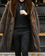 Big & Tall Men's Casual Business Mink Faux Fur Long Coat M-5XL