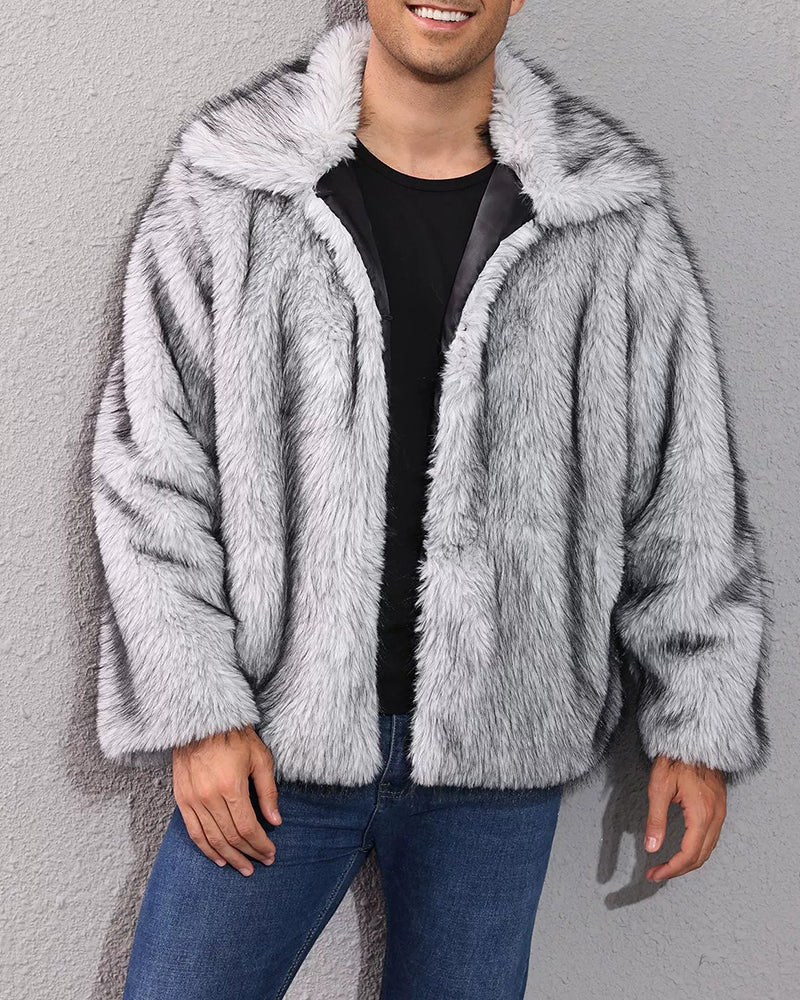 Big & Tall Men's Lapel Short Faux Fur Jacket S-3XL