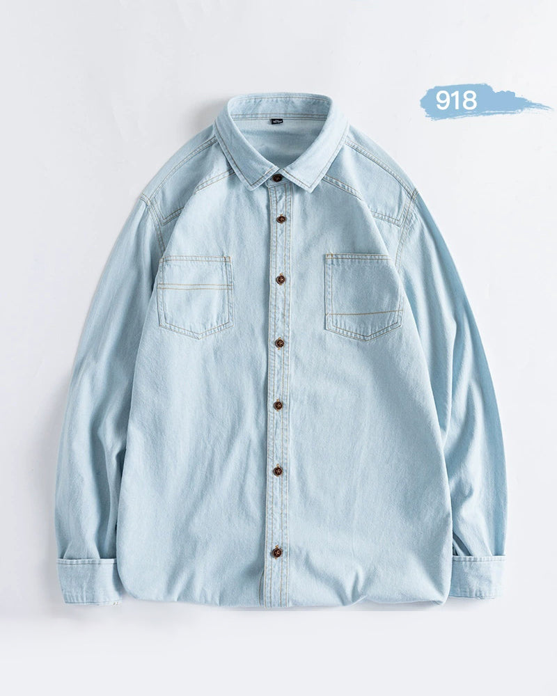 🔥Christmas 50% Off Exclusive ✨Big & Tall Men's Vintage Cotton Blue Denim Lapel Long Sleeve Shirt M-4XL