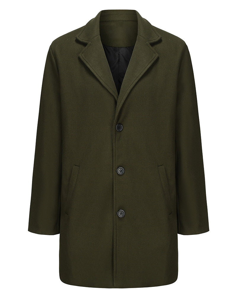 Big & Tall Men's Solid Color Wool Mid-length Trench Coat S-3XL