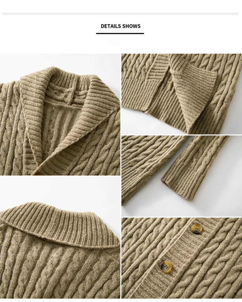 Big & Tall Men's Medium And Long Thick Needle Twist Cardigan Sweater Jacket M-3XL