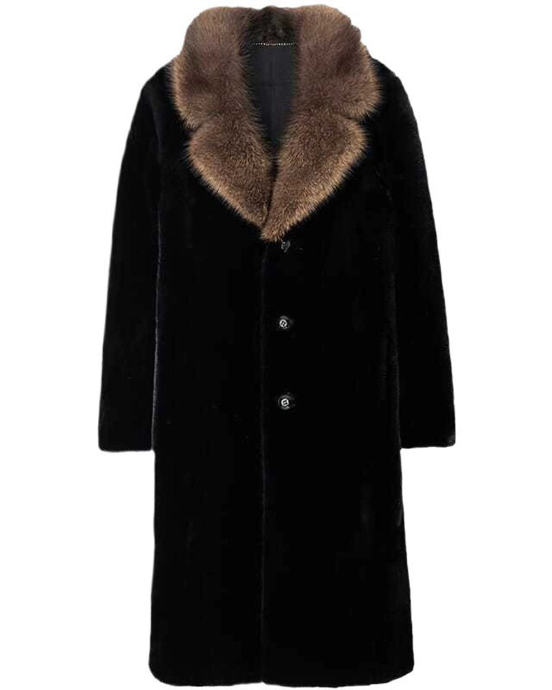 Big & Tall Men's Warm Imitation Mink Mid-length Environmentally Friendly Fur Hooded Jacket M-6XL