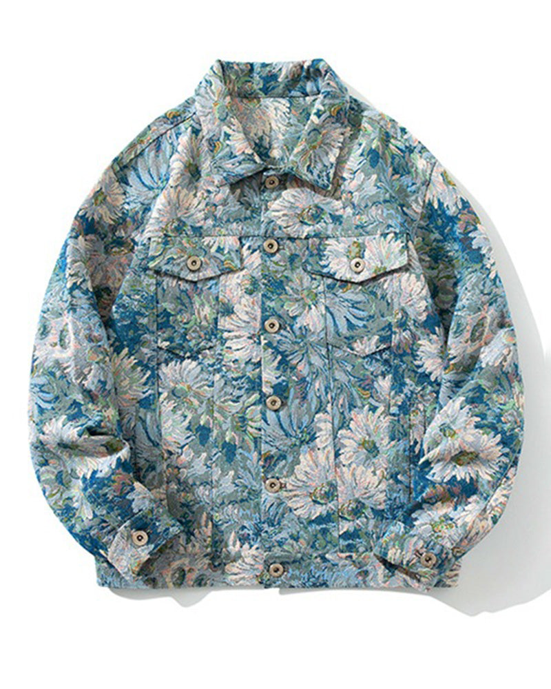 Big & Tall Men's Embroidered Denim Jacket Coat M-4XL