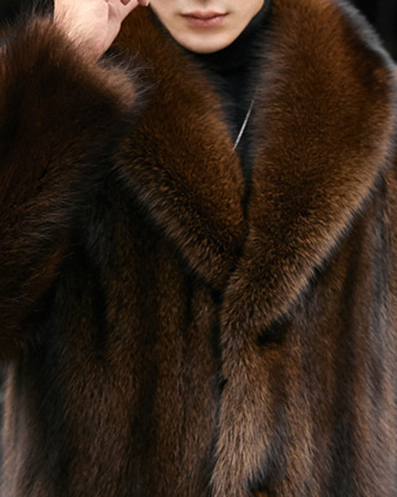 Big & Tall Men's Casual Business Mink Faux Fur Long Coat M-5XL