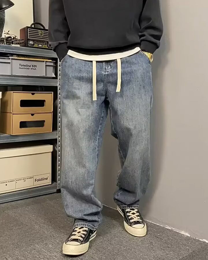 Big & Tall Men's Japanese Vintage Washed Jeans  M-8XL