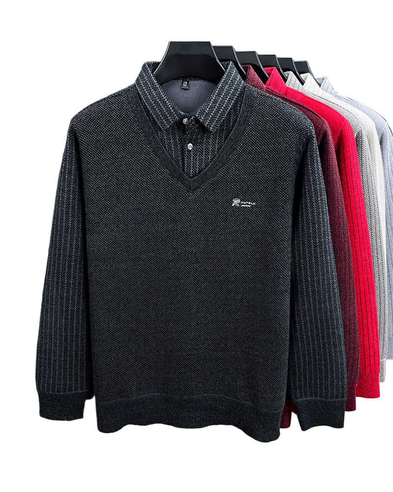 Big & Tall Men's Fake Two-piece Lapel Padded Sweater M-4XL