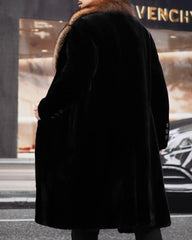 Big & Tall Men's Warm Imitation Mink Mid-length Environmentally Friendly Fur Hooded Jacket M-6XL