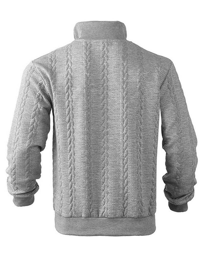 Big & Tall Men's Stand Collar Zipper Jacquard Long Sleeve Sweater S-3XL