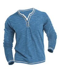 Big & Tall Men's Colored Cotton Small V-neck Stretch Henry Collar Long Sleeve T-shirt S-3XL
